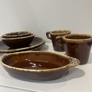 Vintage Hull Pottery Oven Proof USA‎ Brown Drip Glaze 7 Piece Set